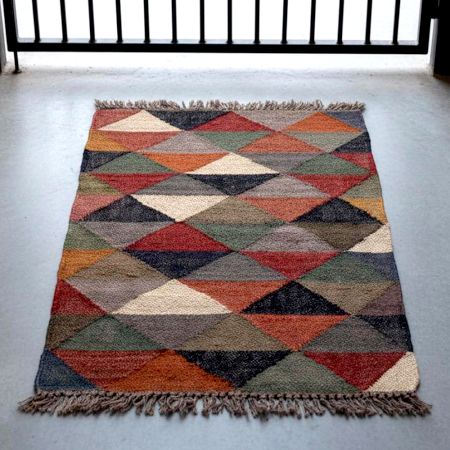 Handcrafted Jute Multicolor Vintage Dhurrie For Living